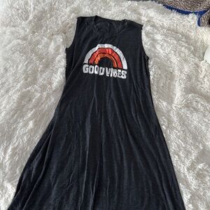 Black Sleeveless Dress with Good Vibes Graphic